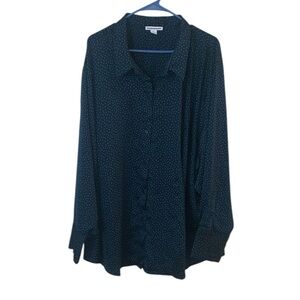 Amazon Essentials Navy Blue With Green Polka Dots Long Sleeve Button Down Shirt